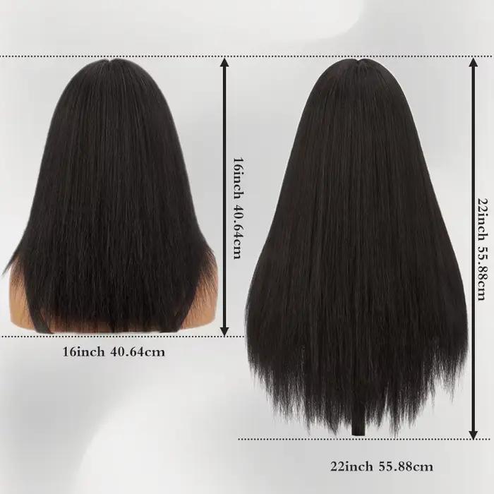 Perruque Yaki synthétique longue et crépue lisse, 16/22 pouces, cheveux doux et moelleux pour femmes