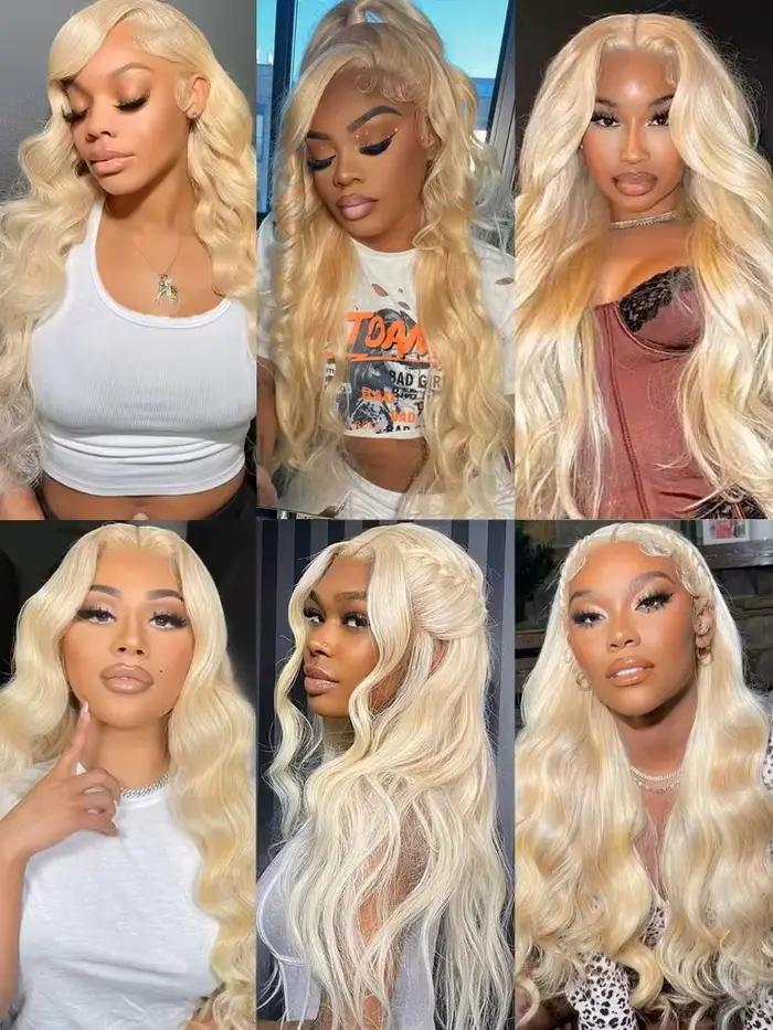 34 pouces 613 13x6 dentelle avant perruque cheveux humains vague de corps Blonde dentelle frontale p