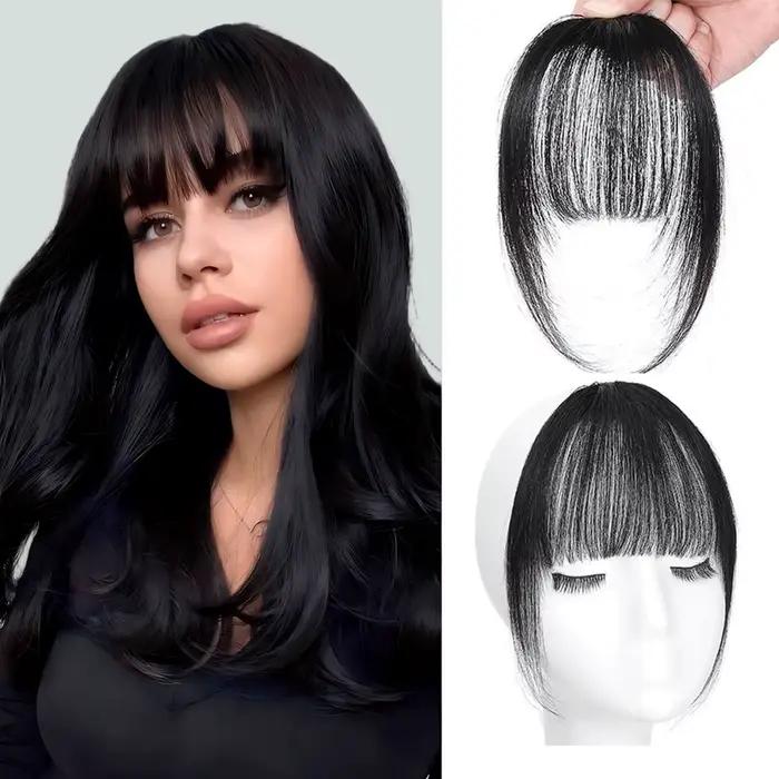 Extensions de cheveux naturels, franges légères et aériennes avec mèches latérales, à clipser, style
