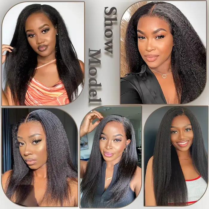 Perruque Yaki synthétique longue et crépue lisse, 16/22 pouces, cheveux doux et moelleux pour femmes