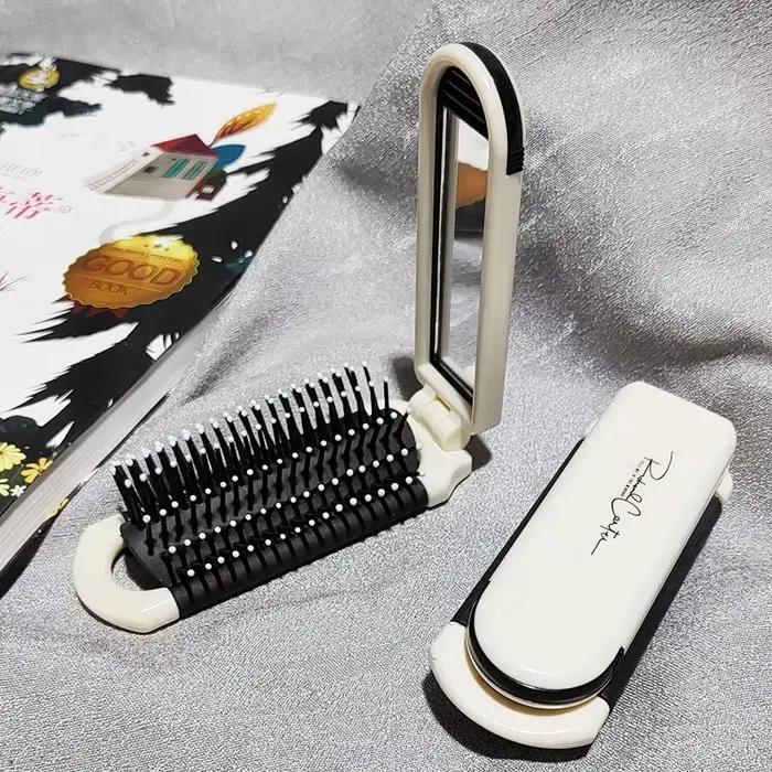 Peigne à cheveux pliable avec miroir, brosse à cheveux de voyage pour femmes, peigne de Massage du c