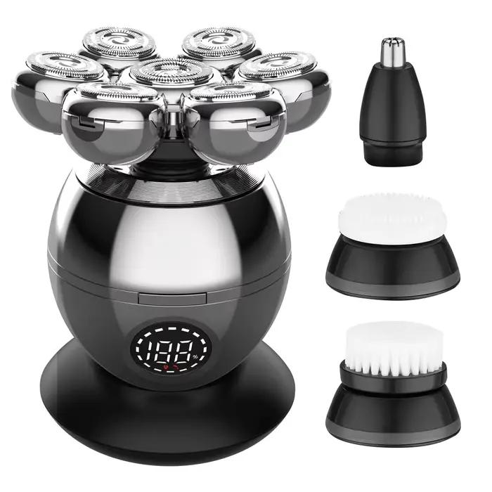 Rasoir Électrique 3-en-1 pour Hommes Chauves, 7 Lames Flottantes, Tondeuse à Cheveux, Recharge USB, 