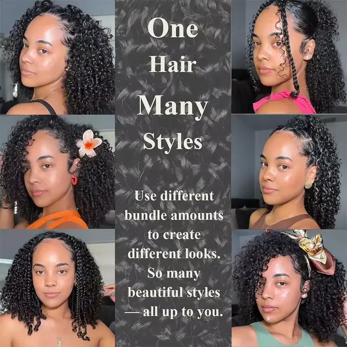 Extensions de cheveux humains bouclés birmans au crochet, sans nœuds, pré-séparées, noir naturel, te