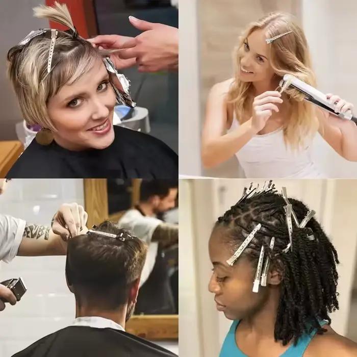 Pinces à cheveux argentées en métal pour femmes, pince de séparation pour coiffure, barbier, coupe d