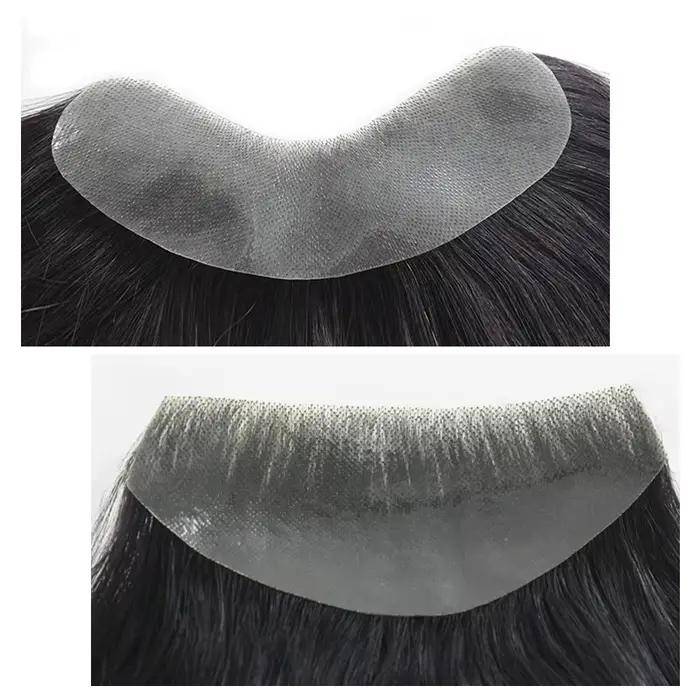 Hotsale 100% morceau de cheveux humains hommes Topper V boucle peau Super mince PU ligne avant systè