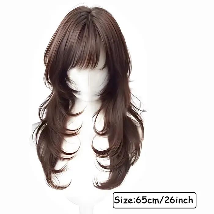 Perruque synthétique Style Lolita avec frange, cheveux longs bouclés, Fibers haute température, pour