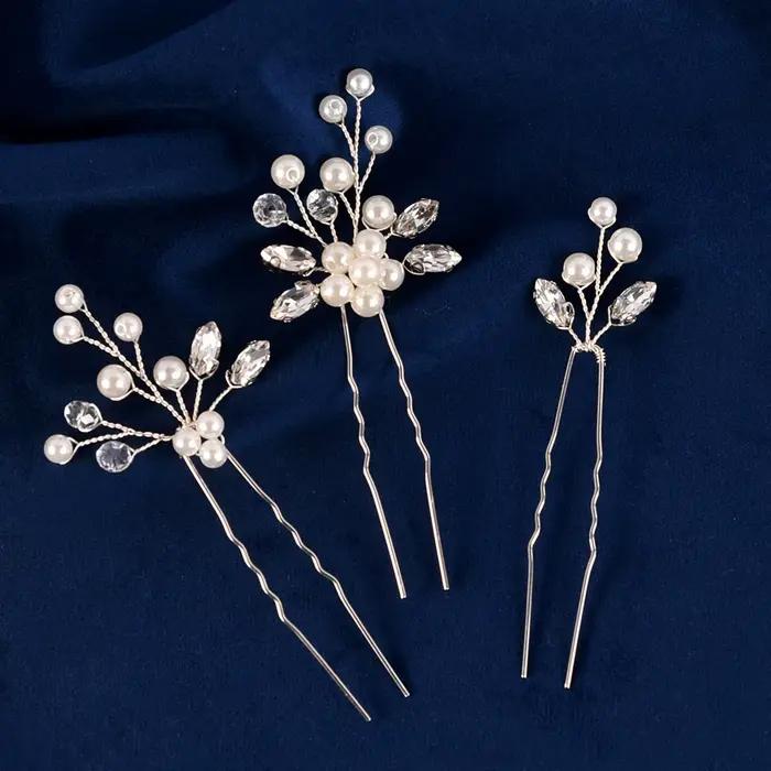 Lot de 3 pinces à cheveux tendance pour mariée, en alliage en forme de U, accessoires de mariage, di