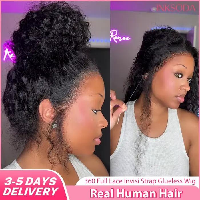 Perruques 360 HD Full Lace Front bouclées en cheveux humains naturels, pré-épilées, Deep Wave, avec 