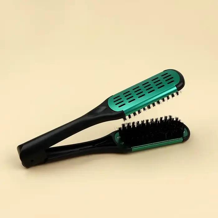 Lisseur de coiffure professionnel en Nylon, Double brosse, peigne en forme de V, pince, ne fait pas 