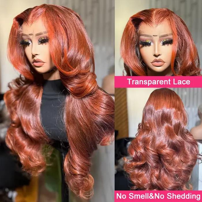 Perruque Lace Front Wig Body Wave Naturelle, Cheveux Humains, Couleur Rouge Brun HD, 13x4, 13x6, 4x4