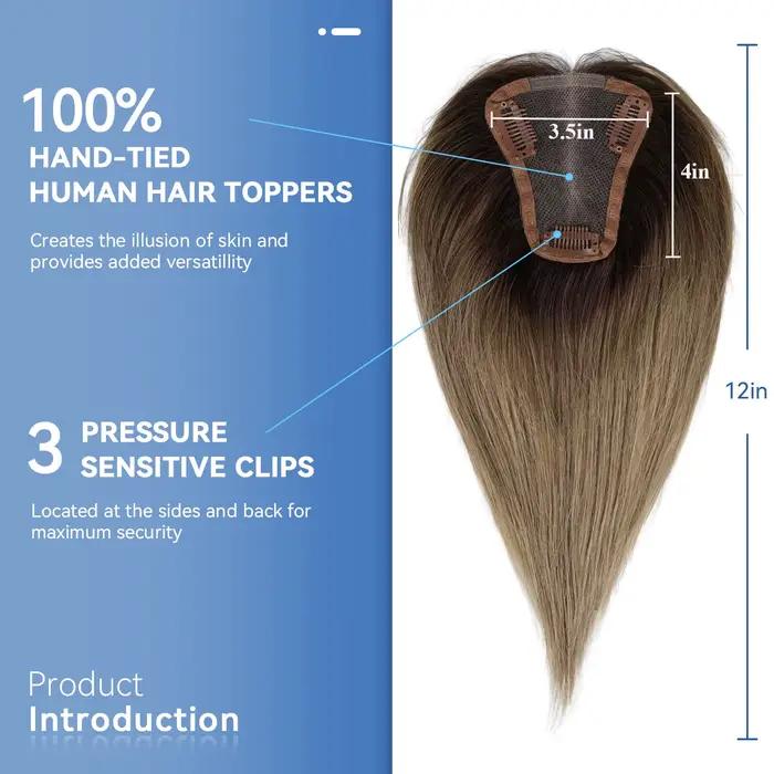Toppers de cheveux 100% naturels Remy, gris ombré, blond cendré, pour femmes, perte de cheveux, Base