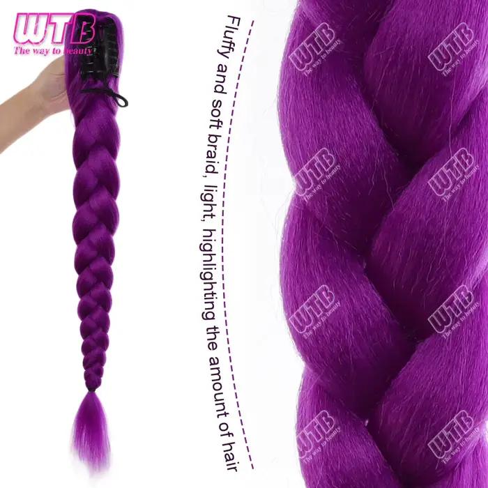 Perruque synthétique tressée violette de 70 cm, style à clipser, avec cordon de serrage, adaptée aux