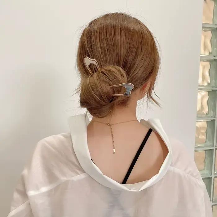 Épingle à cheveux de luxe en émail pour femmes, couleur argent or, coquille élégante, bâton de cheve