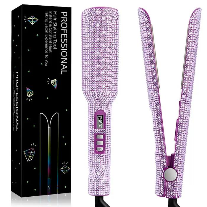 Lisseur de cheveux strass 240 ° C chaleur rapide 2 pouces plaque de titane fer plat LCD affichage ou