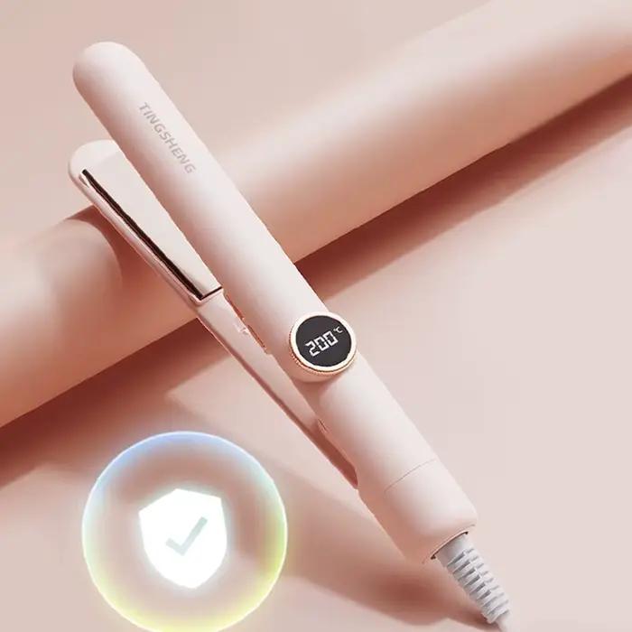 Fer à lisser et à boucler 2-en-1 à ions négatifs avec écran LCD pour franges