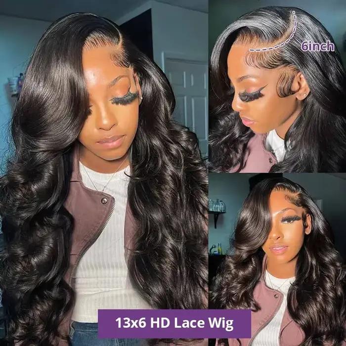 Perruque Lace Frontale 13x6 en Cheveux Humains Ondulés, Perruque Frontale HD Transparente 13x4, Dens