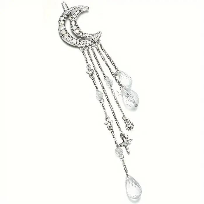 Accessoires de mode pour cheveux : Épingle à cheveux en cristal avec franges en forme de lune et cro