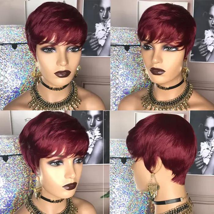 Perruques de cheveux courts, perruques coupe lutin, perruques courtes droites noires pour dames perr