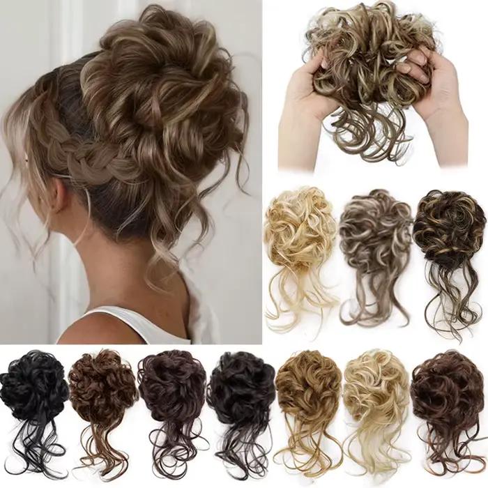 Chignon synthétique élégant bouclé en caoutchouc élastique, moelleux, facile à coiffer, adapté à un 