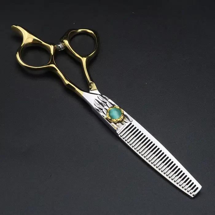 XUANTENG – ciseaux à cheveux dorés de 6 pouces, ciseaux de coupe à vis en agate verte et ensemble de