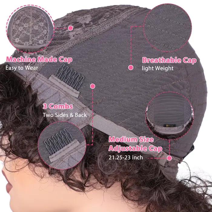 Perruques de cheveux humains Afro bouclés courts élégants avec frange pour les femmes vêtements de c