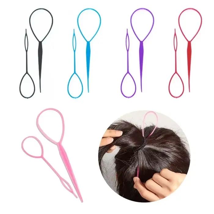 1 ensemble (2 pièces) d'outils de coiffure en plastique noir pour queue de cheval, pince à cheveux t