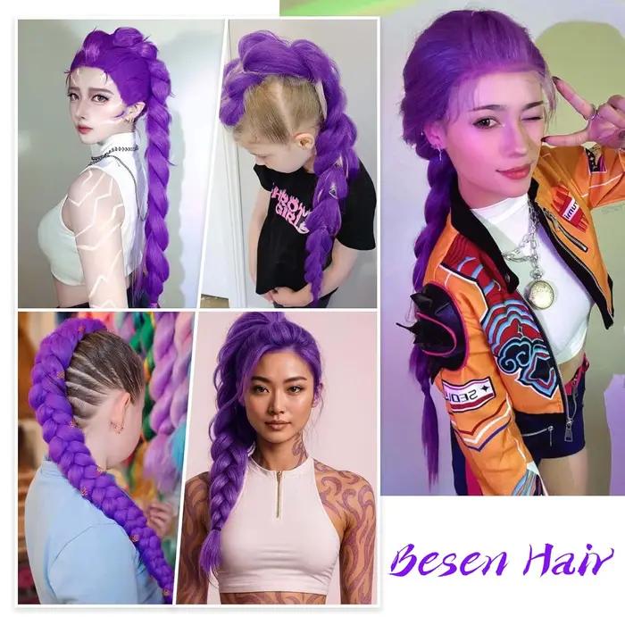 Cheveux tressés violets synthétiques 24 pouces, cheveux tressés pré-étirés pour tresses Extensions d