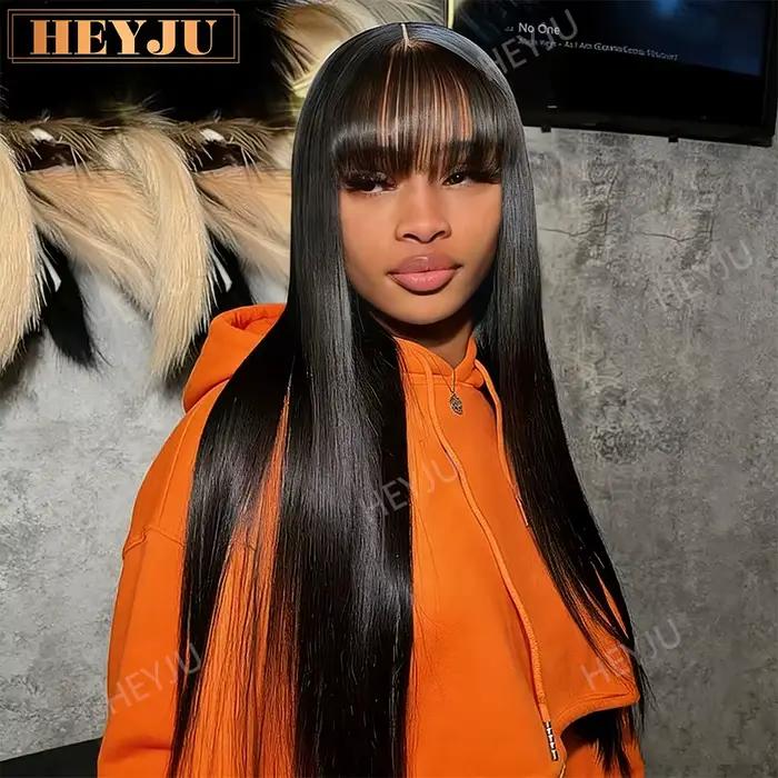 Perruque sans colle avec frange, cheveux humains, dentelle HD 3x1, perruques lisses en cheveux humai