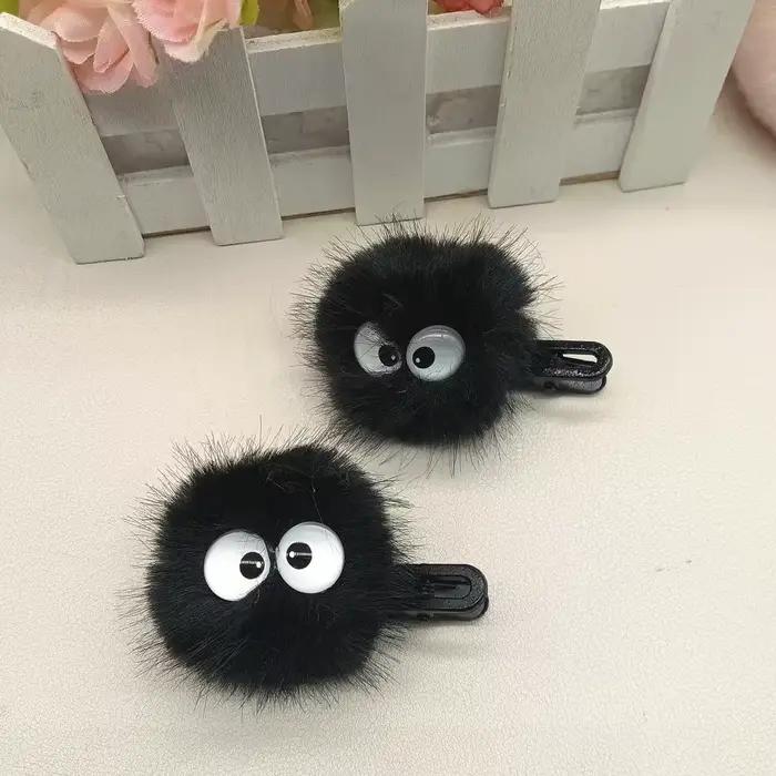 Jolie pince à cheveux noire floue pour femmes – Design de grands yeux, accessoires de cheveux adorab