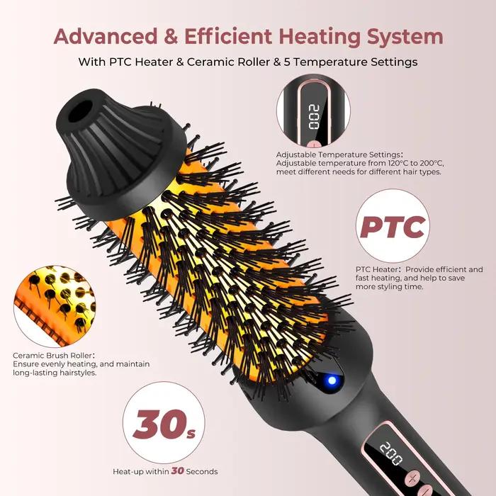Brosse thermique ionique 3 en 1, brosse ronde chauffante, bigoudi/dissurateur ionique avec fer à fri