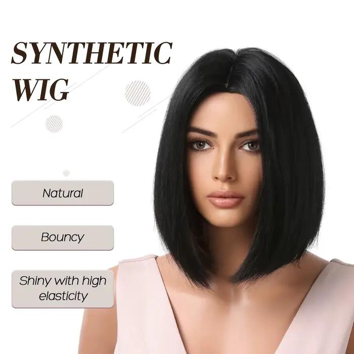 Perruque synthétique de coiffure bob noire avec raie centrale, perruque de cosplay pour fête d'hallo