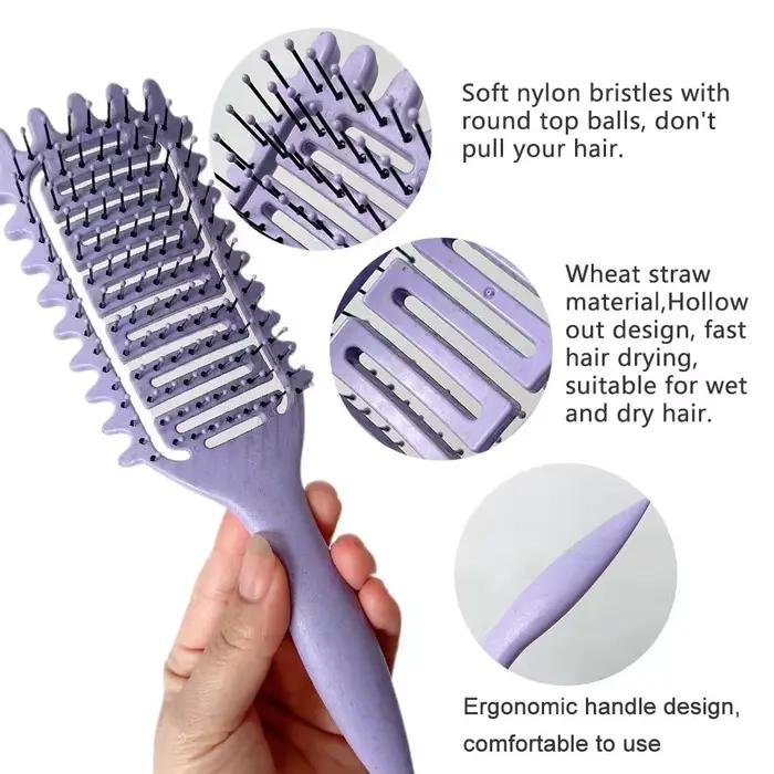 Brosse de coiffure 3 en 1 pour boucles, brosse à cheveux démêlante ajourée, peigne à cheveux emmêlé,