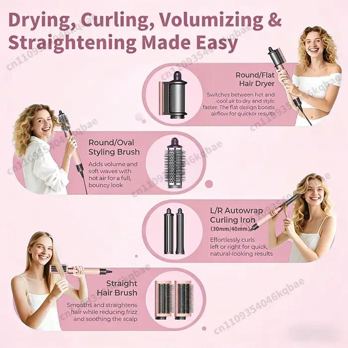 Sèche-cheveux multi-styles 6-en-1 Sencicimen avec brosse ionique négative pour coiffage automatique 
