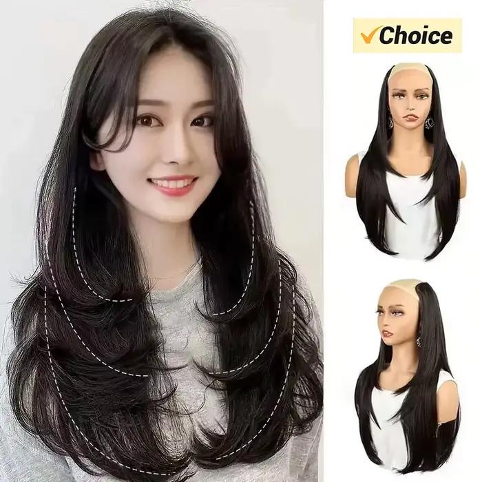 22/24 pouces synthétique en forme de V couches 4 Clips longue Extension de cheveux raides mode posti
