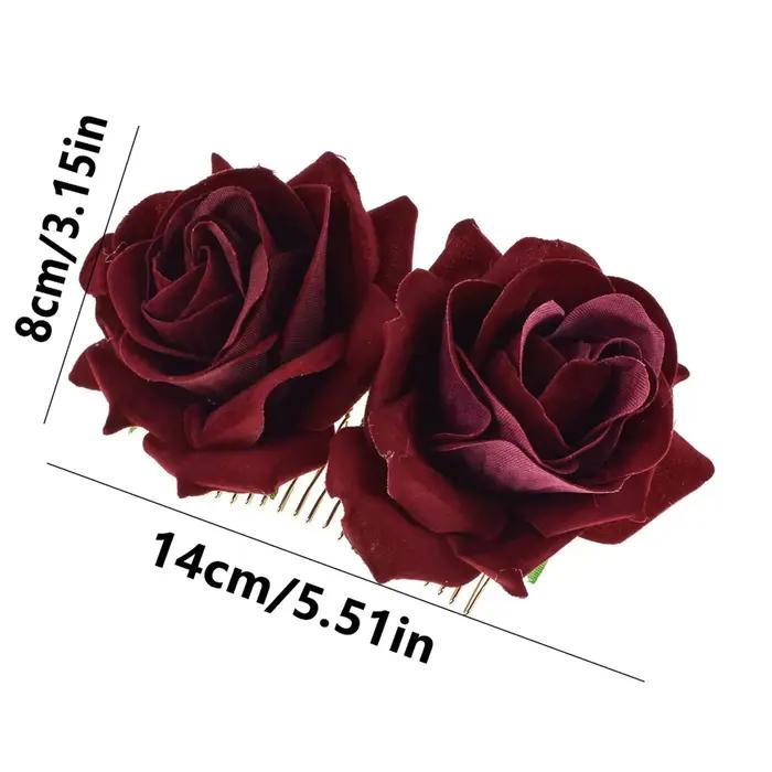 Coiffure Rose rétro rouge avec peigne à Double fleur, accessoire de mariée avec fleur, accessoire po