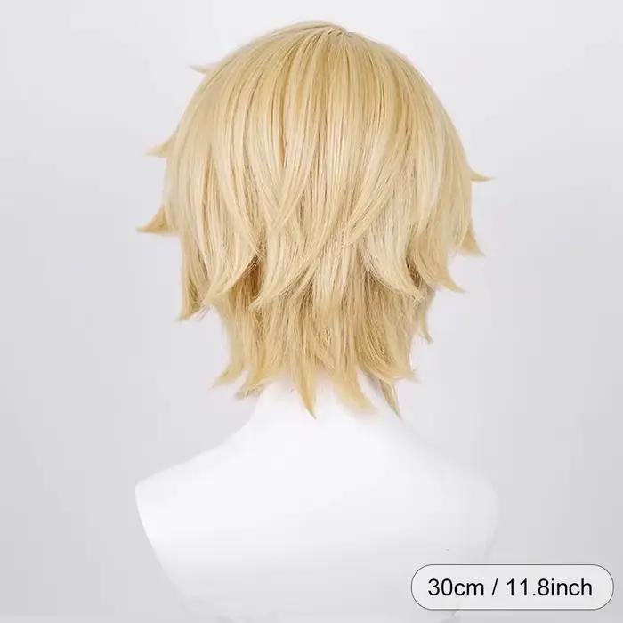 Perruque Synthétique Blonde Courte Droite avec Frange pour Homme, Anime Game Cosplay Fluffy, Perruqu