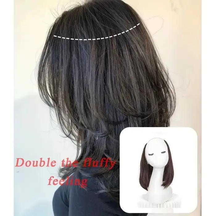 Extension capillaire synthétique courte et lisse, 20/30cm, demi-tête en forme de V, 4Clips, postiche