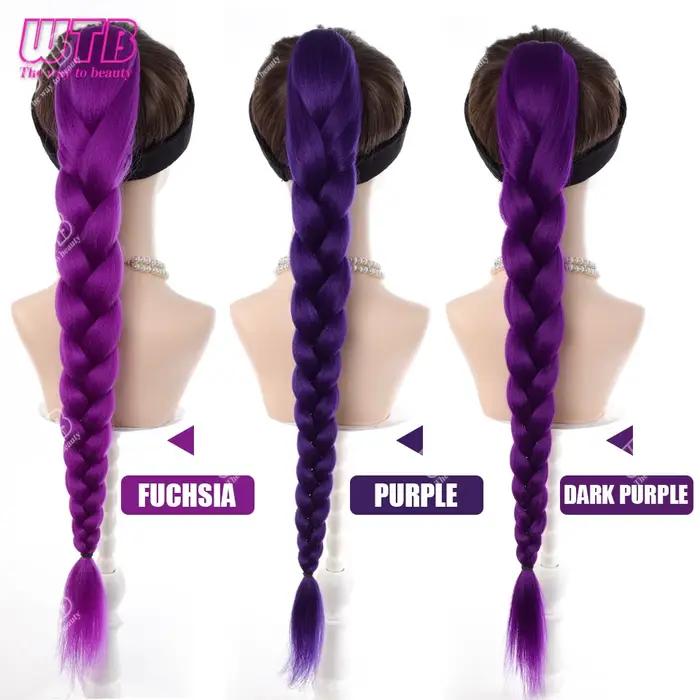 Perruque synthétique tressée violette de 70 cm, style à clipser, avec cordon de serrage, adaptée aux