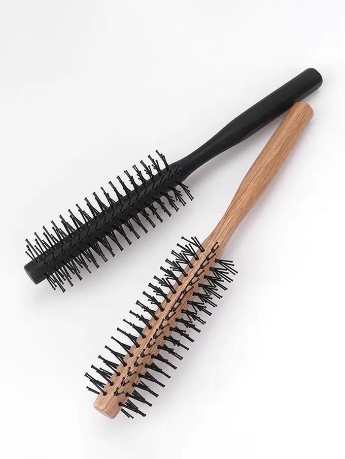 Brosse à friser circulaire en nylon avec manche en bois, peigne à cheveux professionnel, outil de co