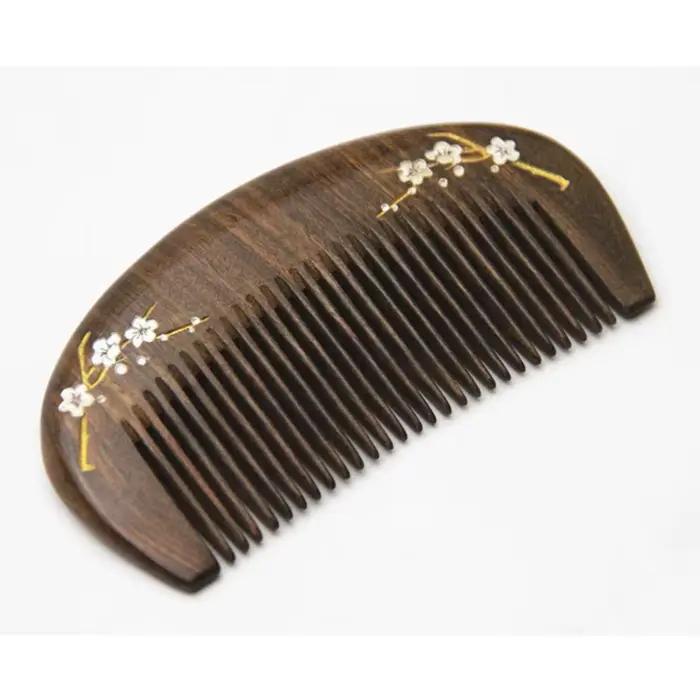 Petit peigne en bois de santal doré naturel, Structure en bois naturel, peigne à cheveux à dents fin