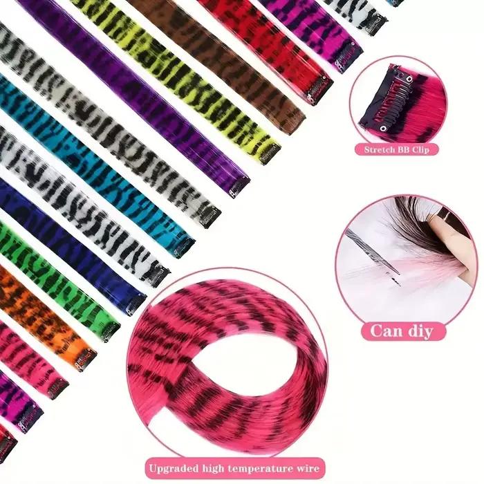 Extensions capillaires synthétiques longues et lisses à rayures imprimées, Extensions capillaires co