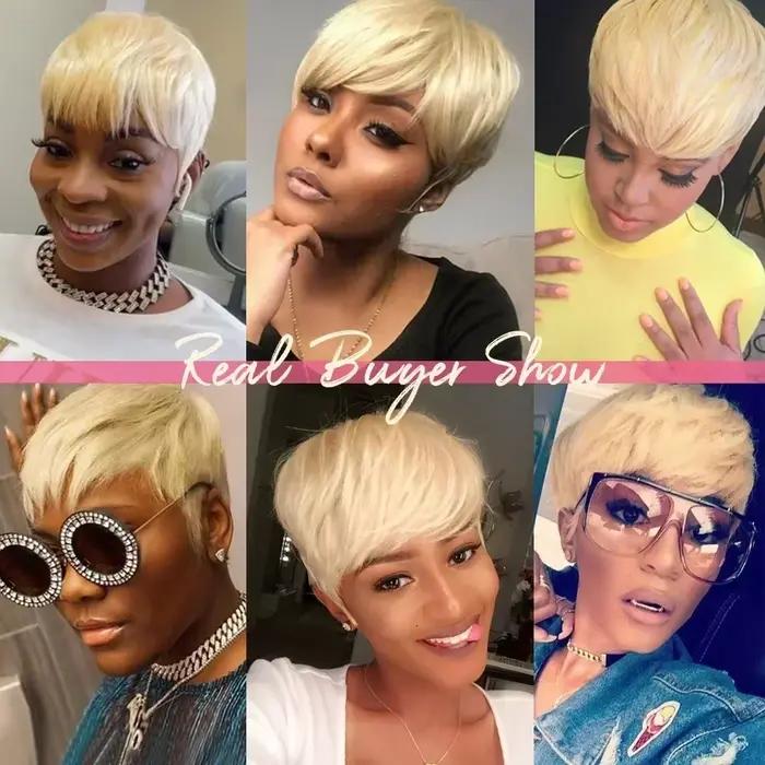 Perruque Bob courte avec frange pour femmes noires, cheveux humains, blond 613, document, Liban et, 