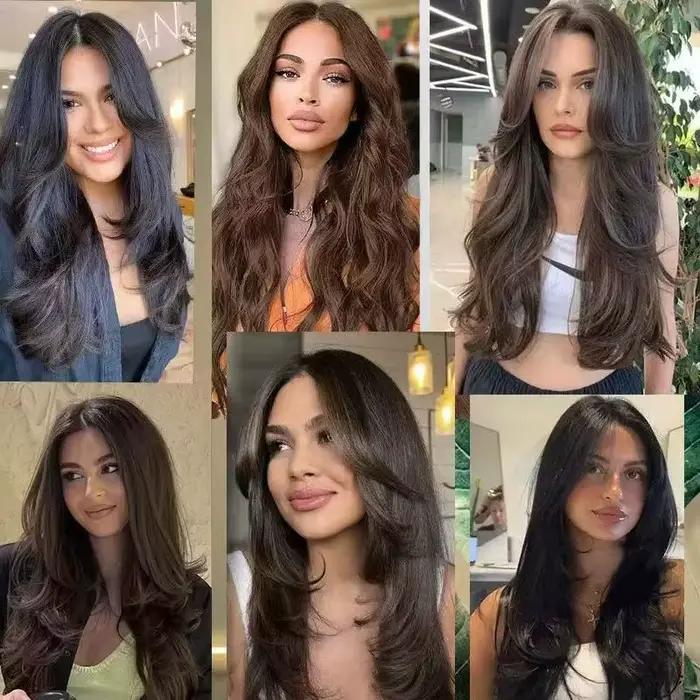 22/24 pouces synthétique en forme de V couches 4 Clips longue Extension de cheveux raides mode posti