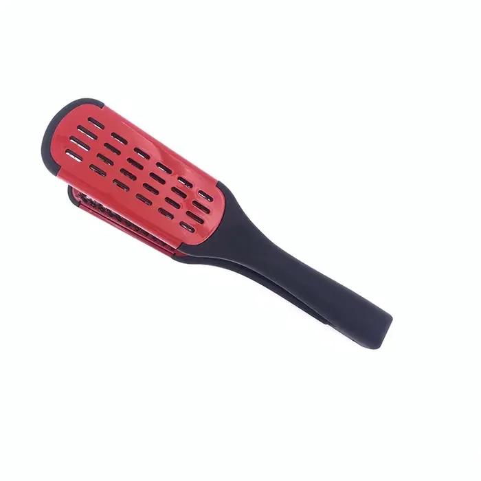 Fer à lisser professionnel en nylon pour coiffure, double brosse, peigne en forme de V, pince, pas d