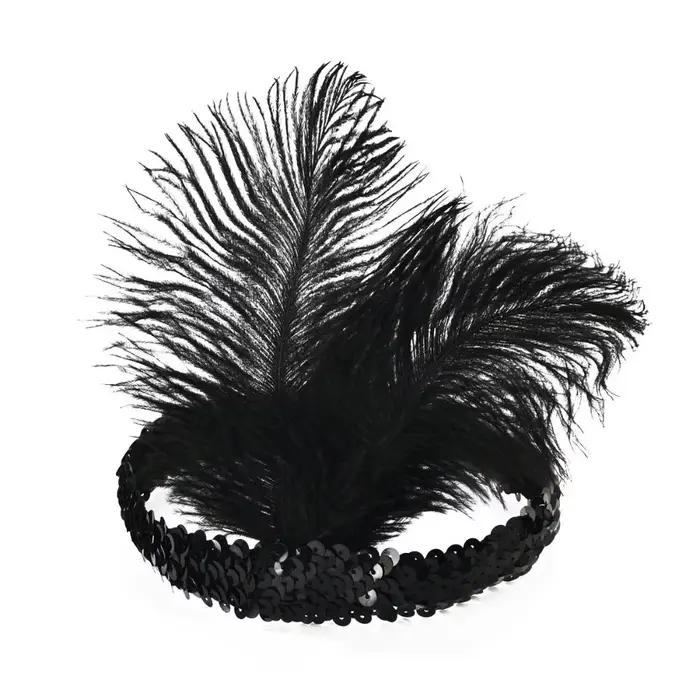 Accessoires pour cheveux : Bandeau noir à plumes et pompons diamantés, pour cosplay, déguisement, ma