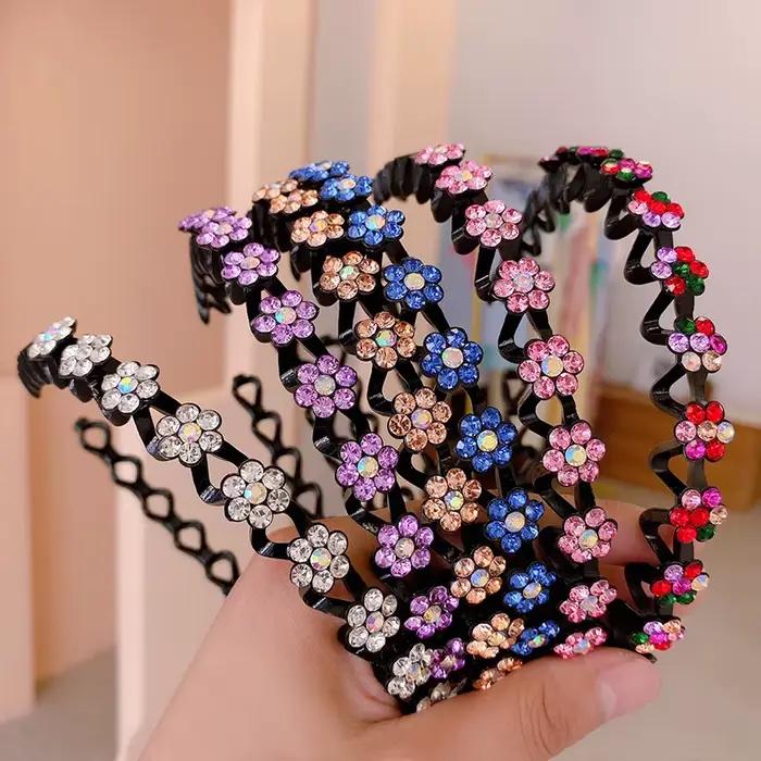 Bandeaux élastiques antidérapants en strass pour femmes, fleur, mode perle, cerceau pour cheveux, lu