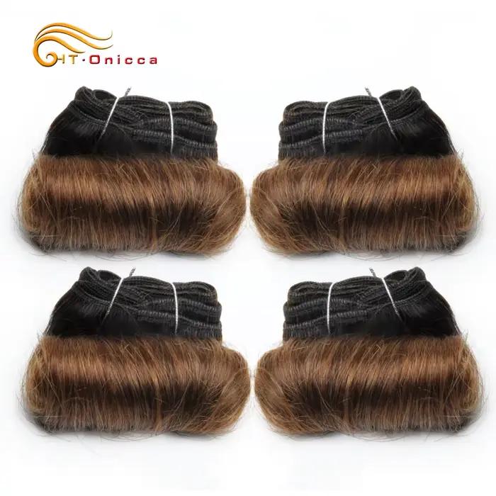 Tissage en lot brésilien Remy 100% naturel bouclé, Extension de cheveux Afro 1B 30, bordeaux, 5 5 6 
