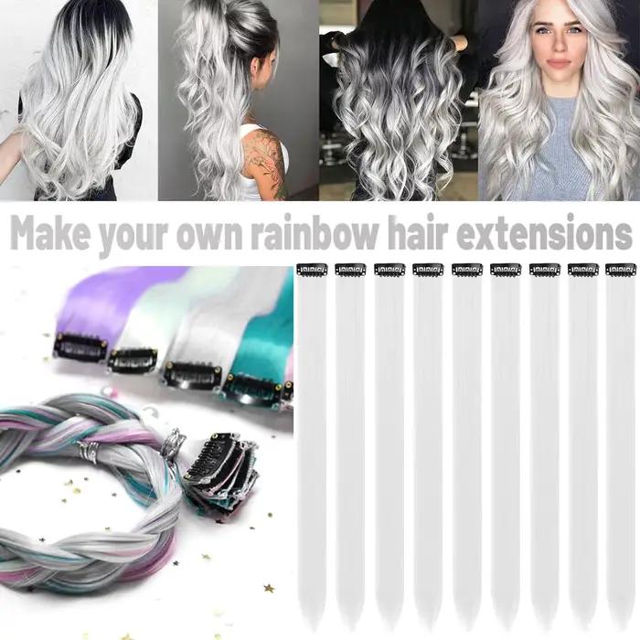 Extensions de cheveux synthétiques colorées à clips, 10 pièces, postiche longue et lisse pour enfant