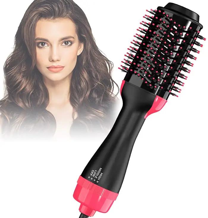 Brosse à air chaud 3-en-1 : Sèche-cheveux, volumateur et générateur d'ions négatifs pour lisser et b