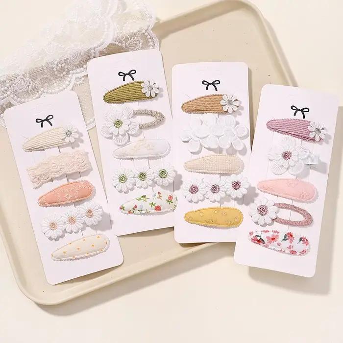 Nouveau 5 pièces BB Clips ensemble pour enfants cheveux accessoires doux imprimé Hairbangs pince à c